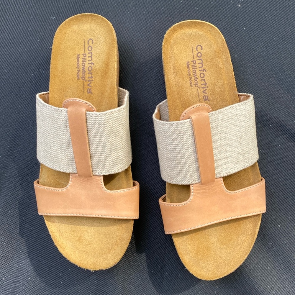 Comfortiva Golanda Leather & Linen Sandals size 6